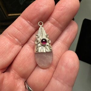 Elegant sterling silver genuine garnet and rose quartz pendant
